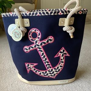 NWT Navy and Pink Spartina 449 Maritime Anchor Beach Tote Bag Purse